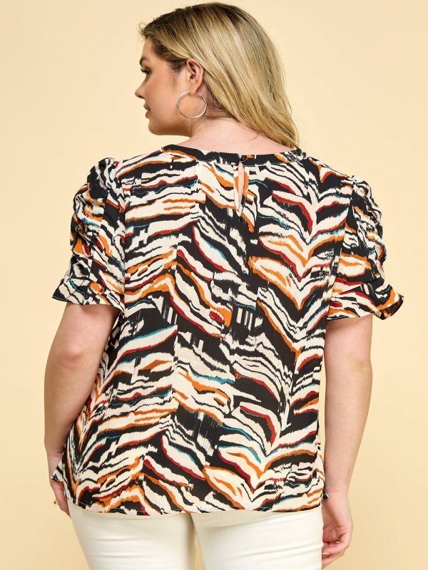 Poppi Black Short Puff Rouche Sleeve Blouse