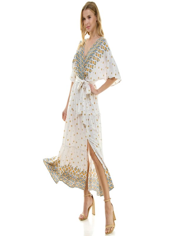 3/4 Sleeve Wrap Style Midi Dress