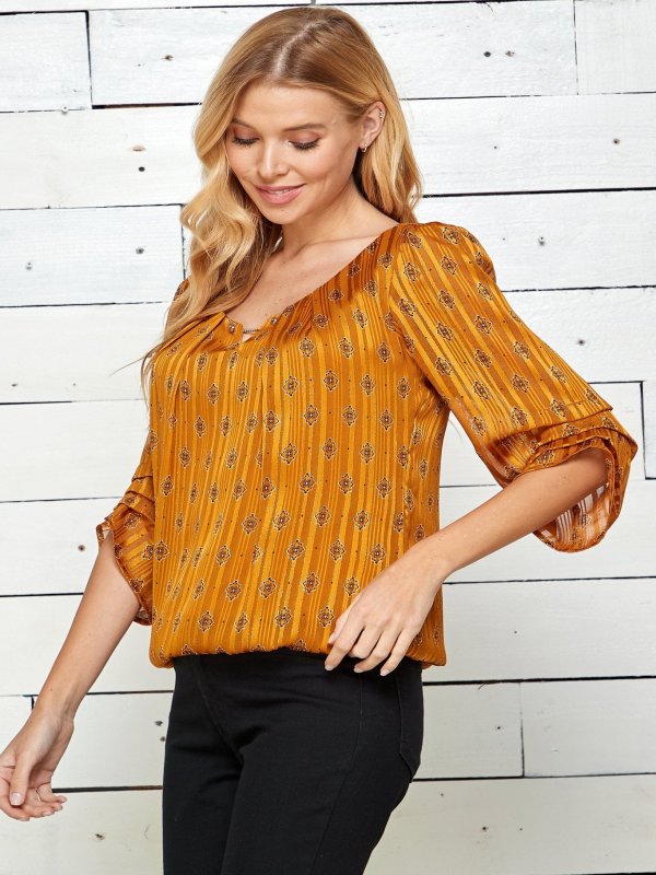 Orange 3/4 Sleeve Bubble Blouse