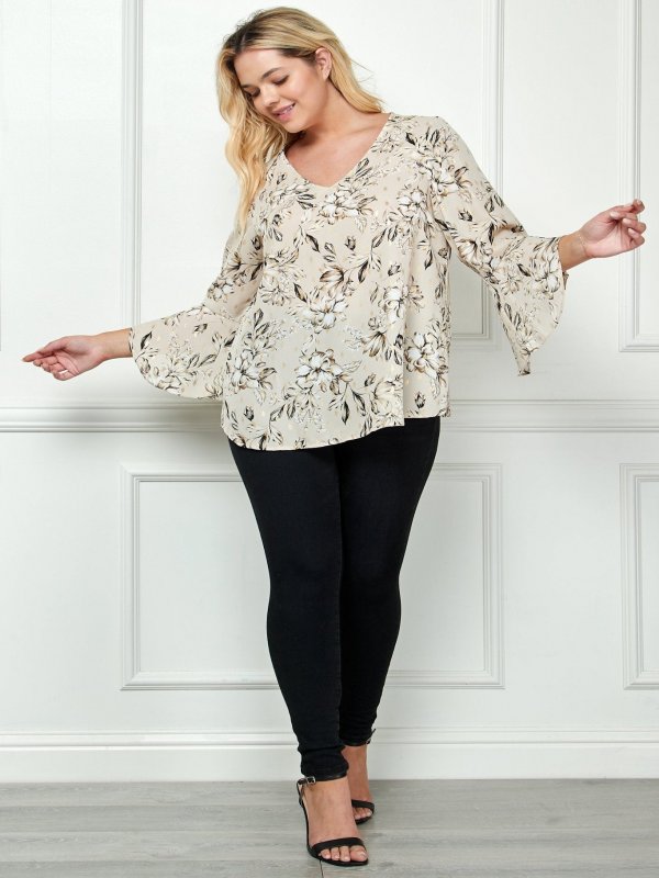 3/4 Ruffle Sleeve V Neck Blouse