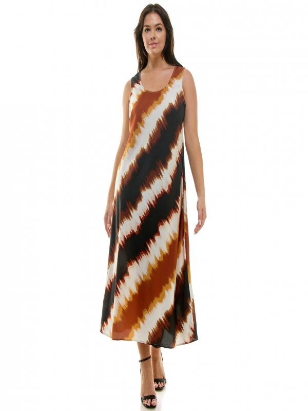 Diagonal Print Sleeveless Midi Dress