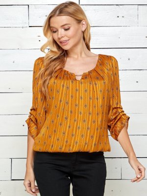 Orange 3/4 Sleeve Bubble Blouse