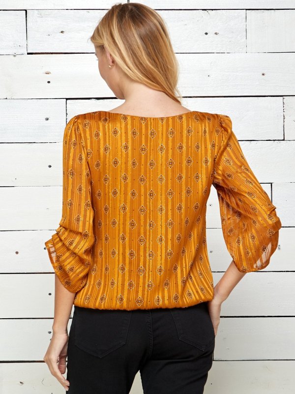 Orange 3/4 Sleeve Bubble Blouse