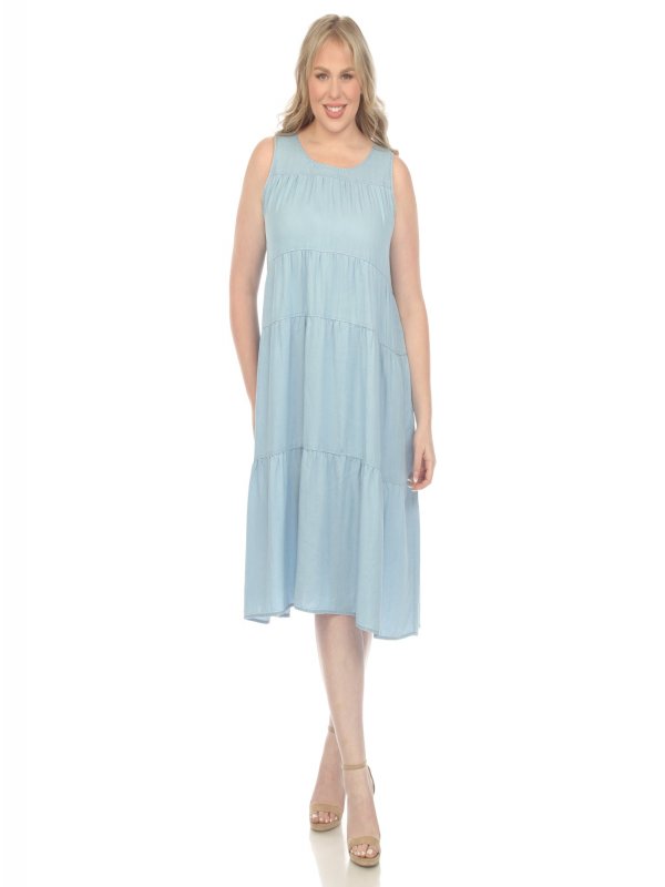 Sleeveless Tiered Chambray Midi Dress