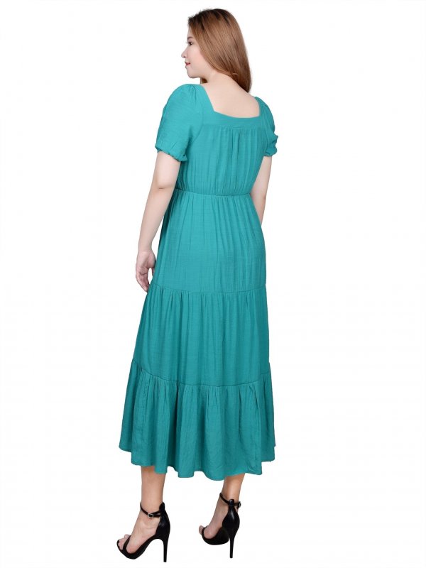 Short Sleeve Tiered Midi Dress