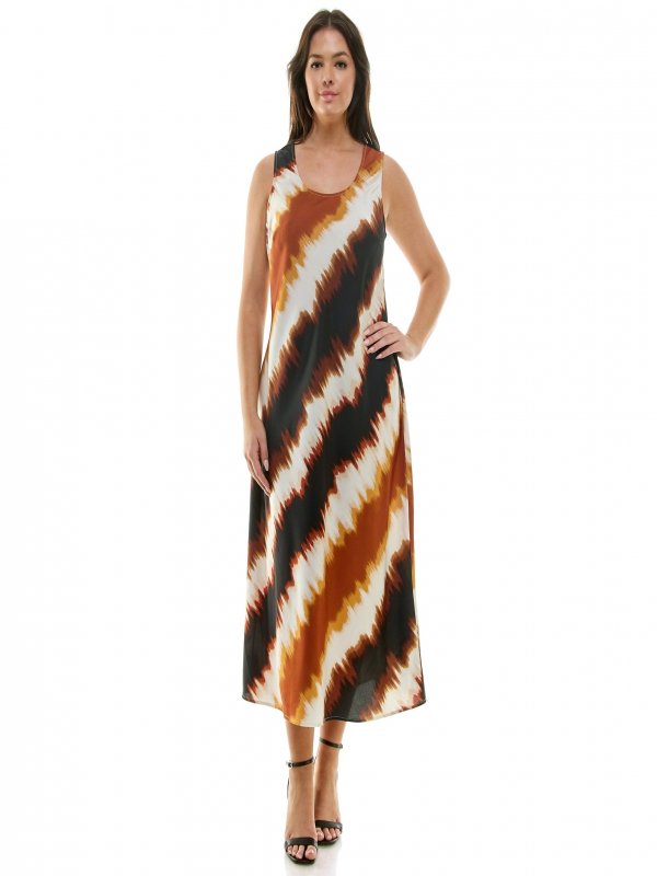 Diagonal Print Sleeveless Midi Dress
