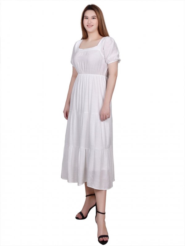 Short Sleeve Tiered Midi Dress