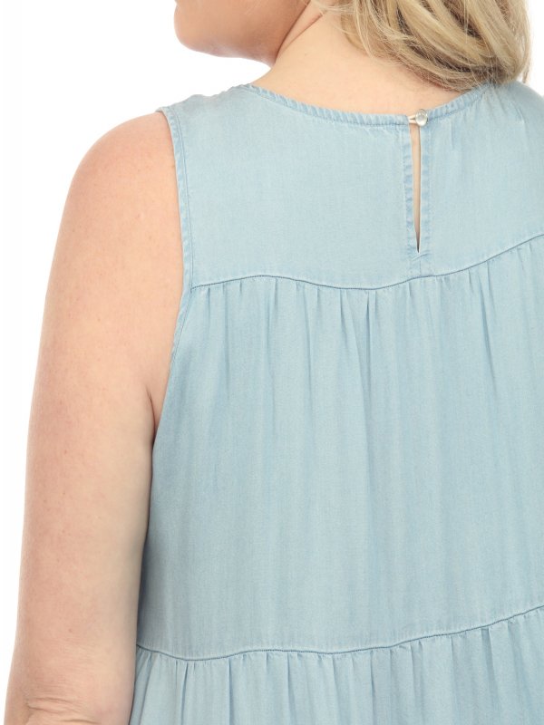 Sleeveless Tiered Chambray Midi Dress