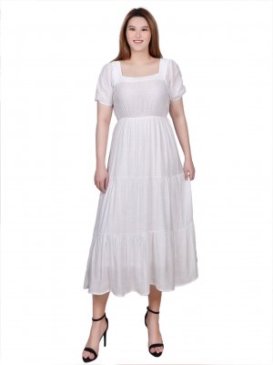 Short Sleeve Tiered Midi Dress